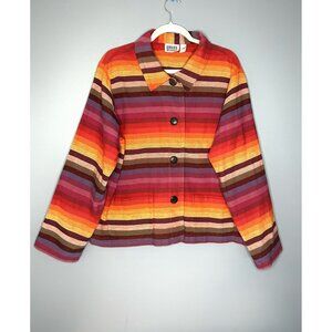 Chicos Design Jacket Womens 3 Rainbow Sunset Striped Button Aztec Southwestern